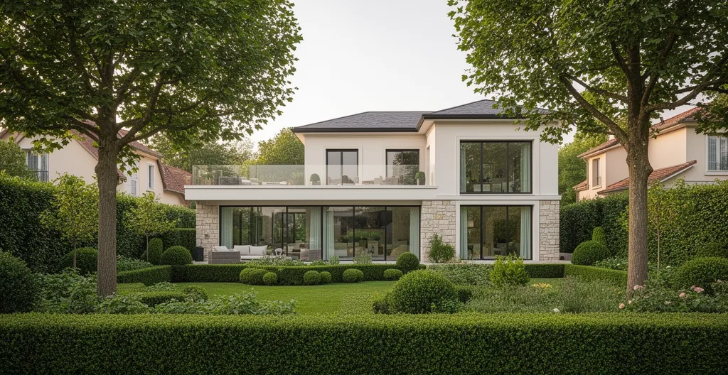 Maison contemporaine haut de gamme avec terrasse et jardin paysager en proche couronne parisienne