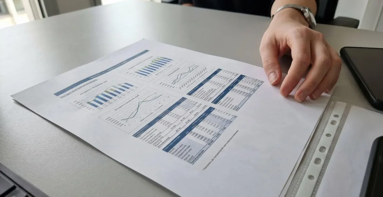 Gros plan d'une main tenant un stylo surligneur jaune au-dessus d'un document avec un graphique d'occupation flouté en arrière-plan